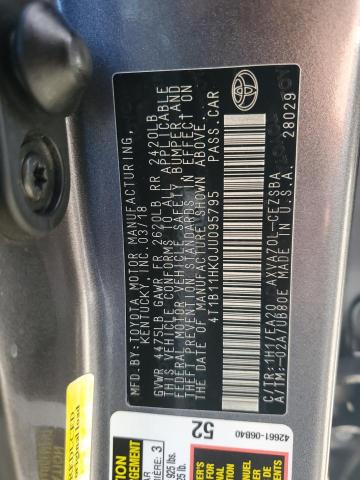 4T1B11HK0JU095795 - 2018 TOYOTA CAMRY L 灰色 照片 12
