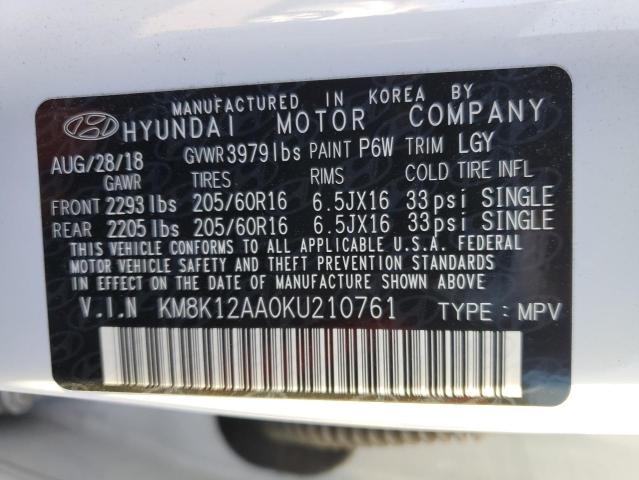 KM8K12AA0KU210761 - 2019 HYUNDAI KONA SE WHITE photo 13