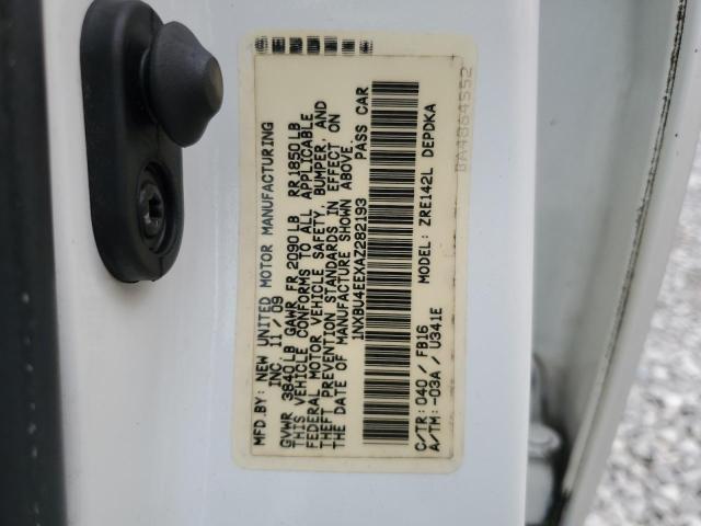 1NXBU4EEXAZ282193 - 2010 TOYOTA COROLLA BASE თეთრი ფოტო 12