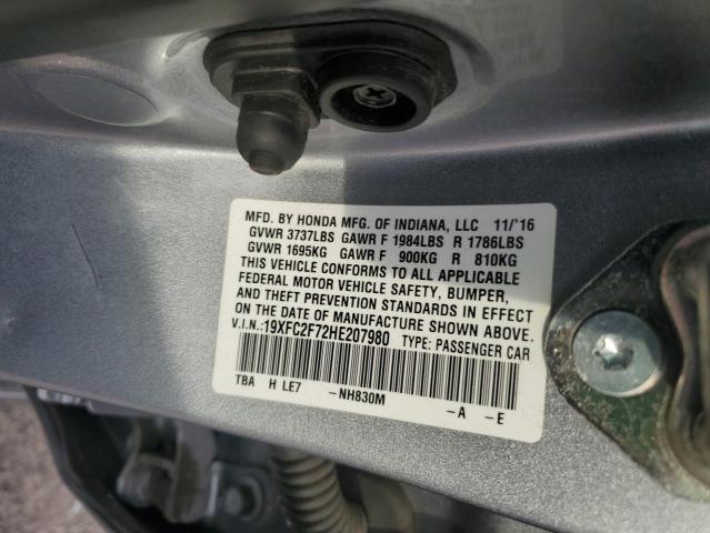 19XFC2F72HE207980 - 2017 HONDA CIVIC EX رمادي صورة 12