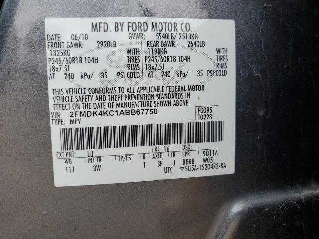 2FMDK4KC1ABB67750 - 2010 FORD EDGE LIMITED GRAY photo 13