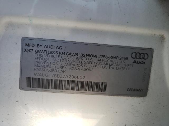 WAUGL78E07A236602 - 2007 AUDI NEW S4 QUATTRO WHITE photo 12