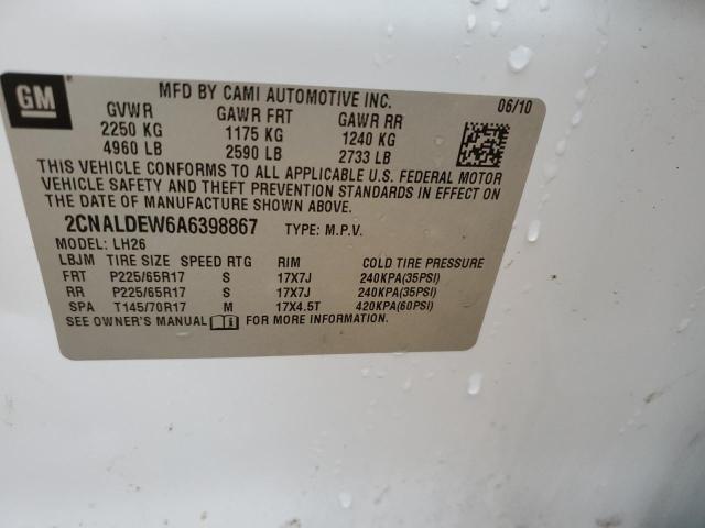 2CNALDEW6A6398867 - 2010 CHEVROLET EQUINOX LT WHITE photo 13