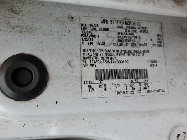 1FMRU15W14LB80197 - 2004 FORD EXPEDITION XLT WHITE photo 13