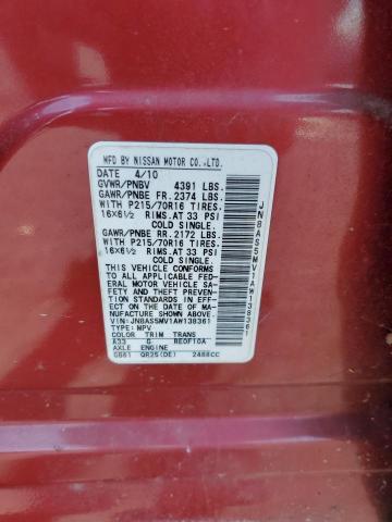 JN8AS5MV1AW138361 - 2010 NISSAN ROGUE S წითელი ფოტო 13