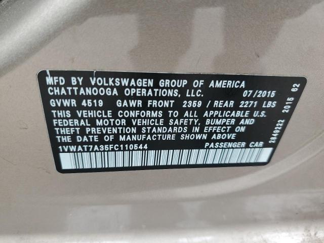 1VWAT7A35FC110544 - 2015 VOLKSWAGEN PASSAT S თაფლისფერი ფოტო 12
