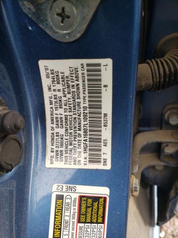 1HGFA16807L109210 - 2007 HONDA CIVIC EX BLUE photo 12