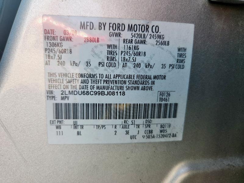 2LMDU68C99BJ08118 - 2009 LINCOLN MKX SILVER photo 13