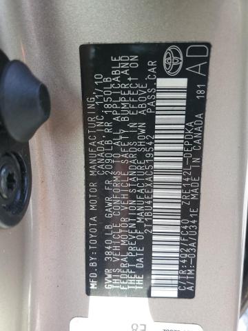 2T1BU4EEXAC519542 - 2010 TOYOTA COROLLA BASE GOLD photo 13