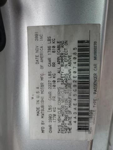 4A3AE45G92E074085 - 2002 MITSUBISHI ECLIPSE SPYDER GS 银色 照片 12