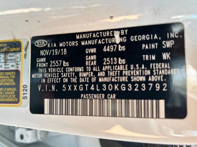 5XXGT4L30KG323792 - 2019 KIA OPTIMA LX თეთრი ფოტო 10