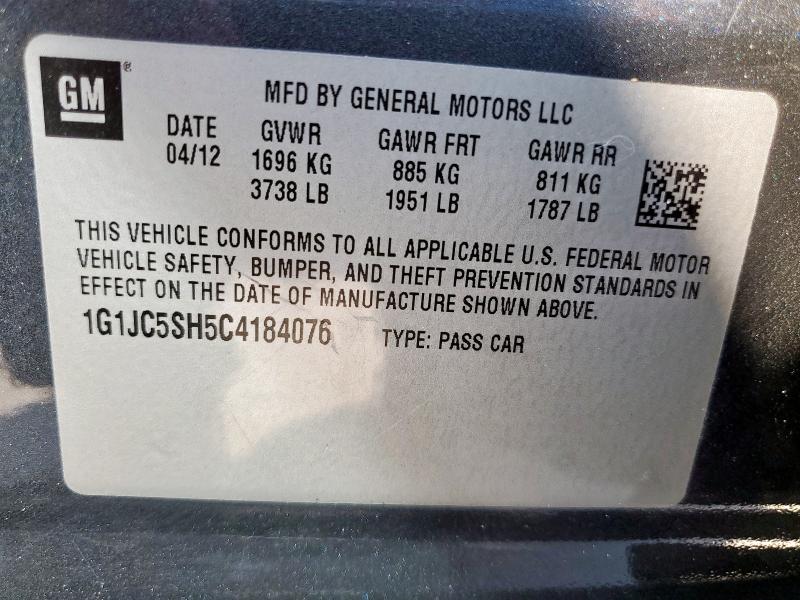 1G1JC5SH5C4184076 - 2012 CHEVROLET SONIC LT GRAY photo 12