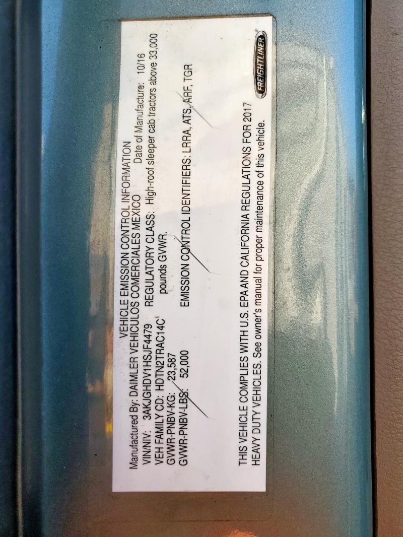 3AKJGHDV1HSJF4479 - 2017 FREIGHTLINER CASCADIA 1 Grau Foto 10
