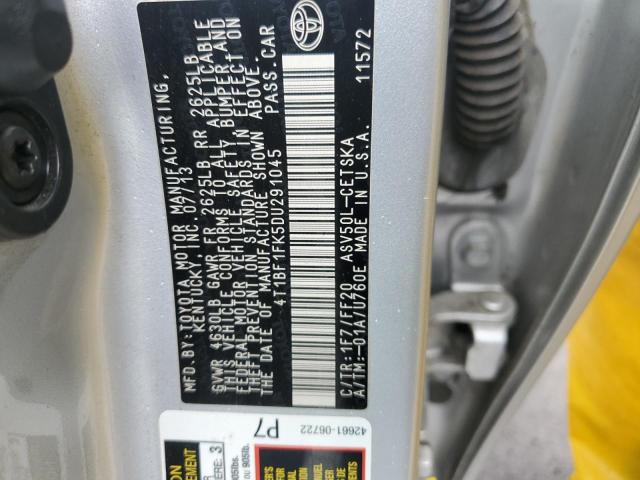 4T1BF1FK5DU291045 - 2013 TOYOTA CAMRY L SILVER photo 12