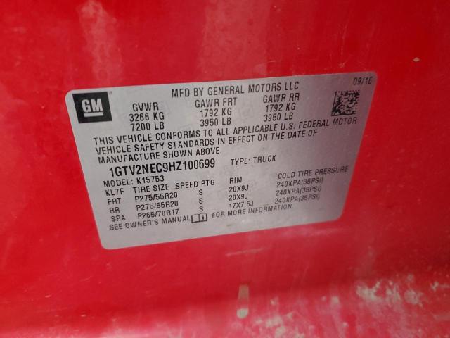 1GTV2NEC9HZ100699 - 2017 GMC SIERRA K1500 SLT RED photo 12