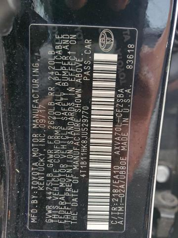 4T1B11HK8JU529770 - 2018 TOYOTA CAMRY L BLACK photo 12