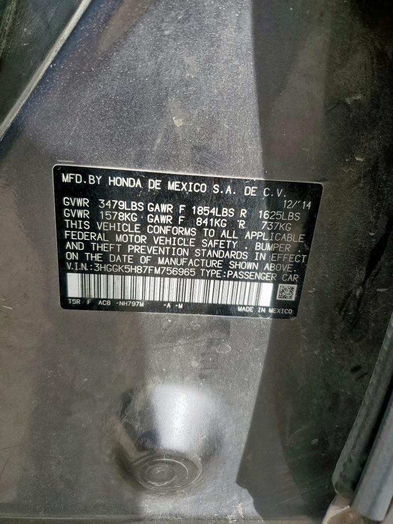 3HGGK5H87FM756965 - 2015 HONDA FIT EX GRAY photo 12