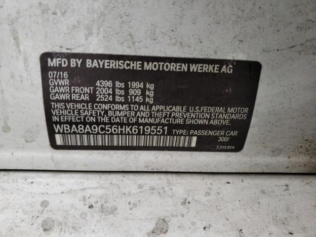 WBA8A9C56HK619551 - 2017 BMW 320 I WHITE photo 12