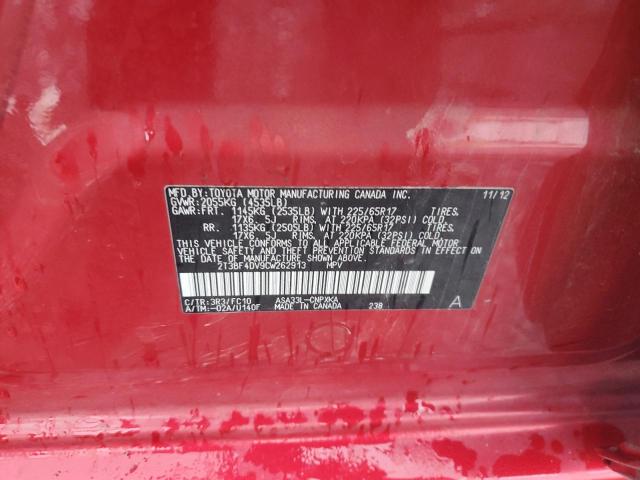 2T3BF4DV9CW262913 - 2012 TOYOTA RAV4 Rojo foto 13