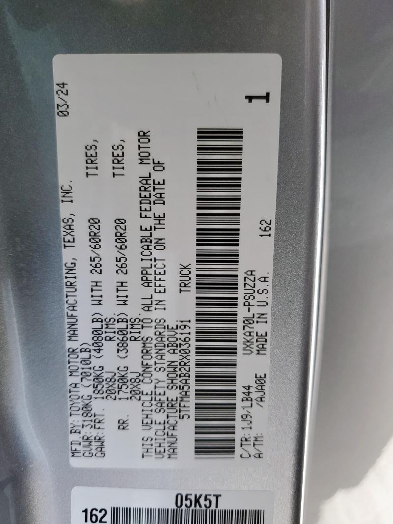 5TFMA5AB2RX036191 - 2024 TOYOTA TUNDRA CREWMAX PLATINUM ვერცხლისფერი ფოტო 12