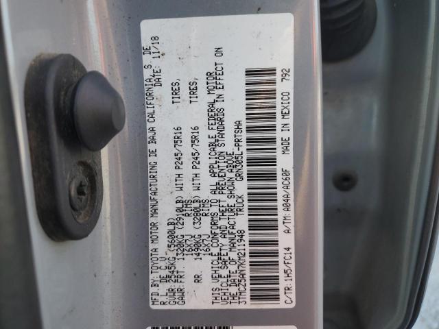 3TMCZ5AN7KM211948 - 2019 TOYOTA TACOMA DOUBLE CAB Gümüş foto 12