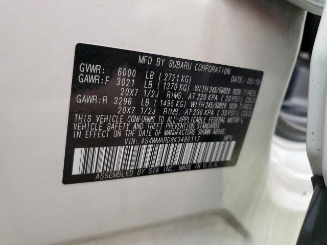 4S4WMARD8K3480117 - 2019 SUBARU ASCENT TOURING Սպիտակ լուսանկար 14