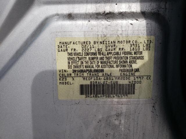 3N1AB6AP5BL696599 - 2011 NISSAN SENTRA 2.0 SILVER photo 12