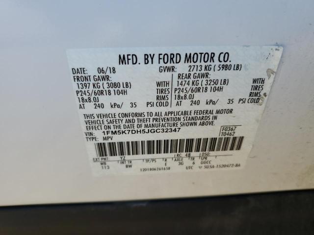 1FM5K7DH5JGC32347 - 2018 FORD EXPLORER XLT Ağ foto 13