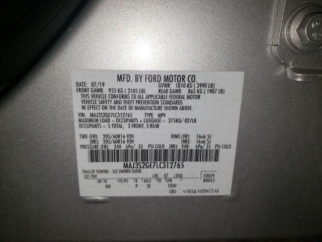 MAJ3S2GE7LC312765 - 2020 FORD ECOSPORT SE SILVER photo 13