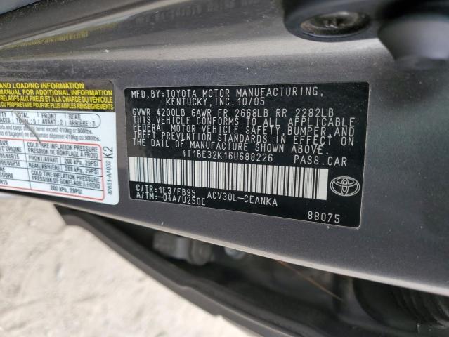 4T1BE32K16U688226 - 2006 TOYOTA CAMRY LE GRAY photo 12