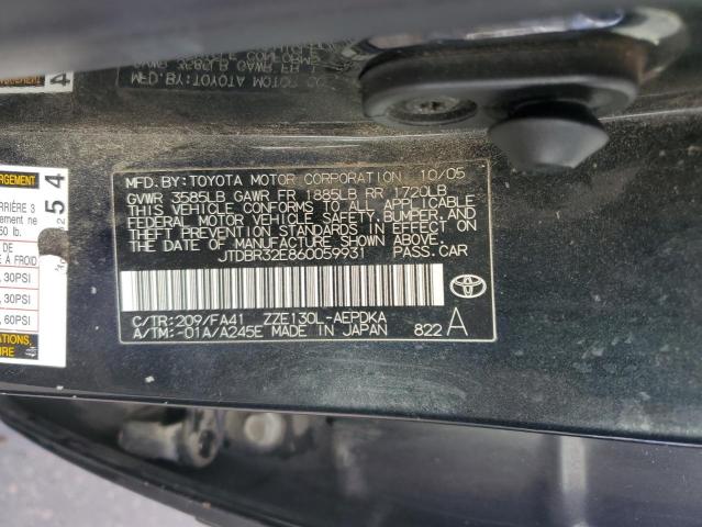 JTDBR32E860059931 - 2006 TOYOTA COROLLA CE BLACK photo 12