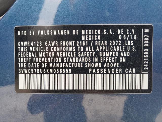 3VWC57BU6KM056559 - 2019 VOLKSWAGEN JETTA S 蓝色 照片 13
