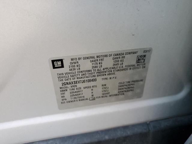 2GNAXSEV7J6108499 - 2018 CHEVROLET EQUINOX LT 银色 照片 12