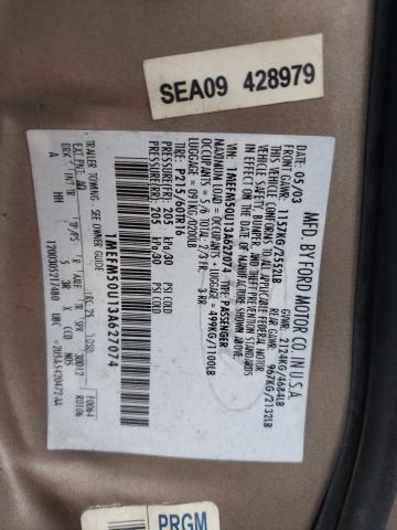 1MEFM50U13A627074 - 2003 MERCURY SABLE GS TAN photo 12