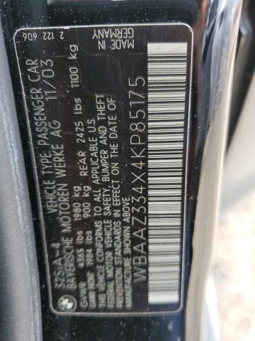 WBAAZ334X4KP85175 - 2004 BMW 325 IS SULEV BLACK photo 12