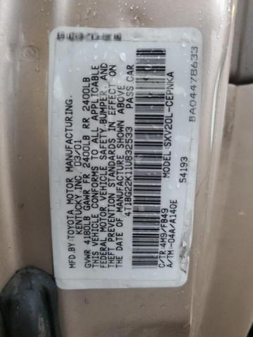 4T1BG22K11U832533 - 2001 TOYOTA CAMRY CE TAN photo 12