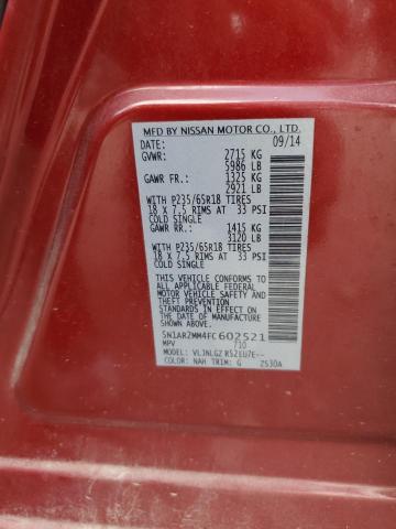 5N1AR2MM4FC602521 - 2015 NISSAN PATHFINDER S Czerwony zdjęcie 13