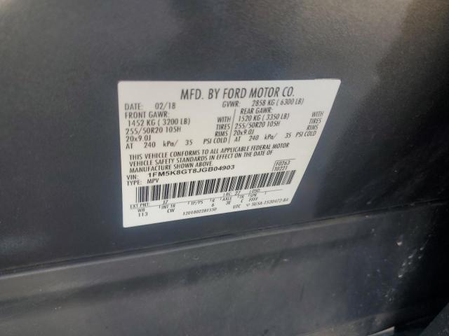 1FM5K8GT8JGB04903 - 2018 FORD EXPLORER SPORT 灰色 照片 13