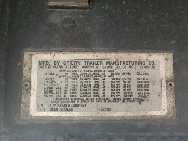 1UYFS2486L5964921 - 2020 UTILITY TRAILER ვერცხლისფერი ფოტო 10