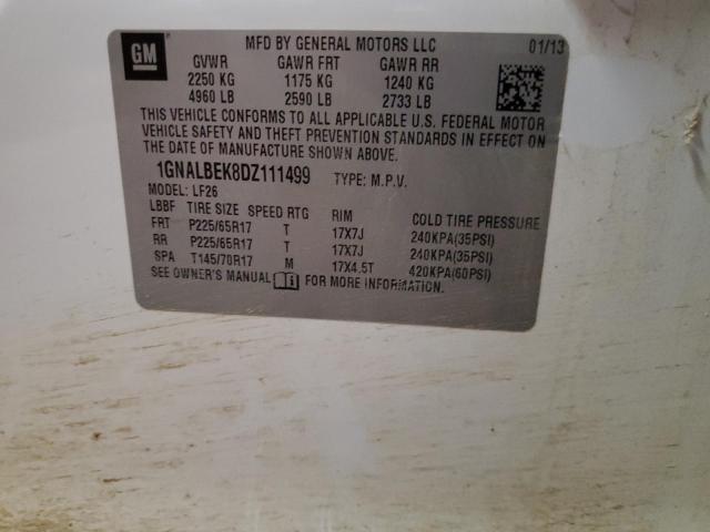 1GNALBEK8DZ111499 - 2013 CHEVROLET EQUINOX LS WHITE photo 14