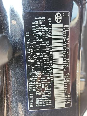 5YFEPMAE4NP288119 - 2022 TOYOTA COROLLA LE შავი ფოტო 12