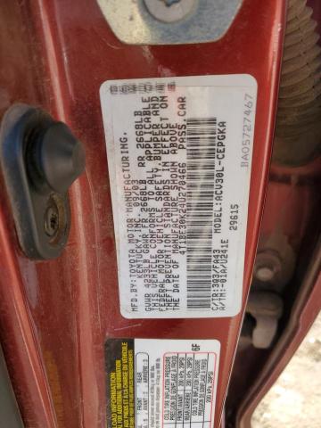 4T1BE30K24U270466 - 2004 TOYOTA CAMRY LE RED photo 12