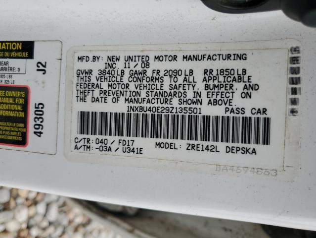 1NXBU40E29Z135501 - 2009 TOYOTA COROLLA BASE 白色 照片 12