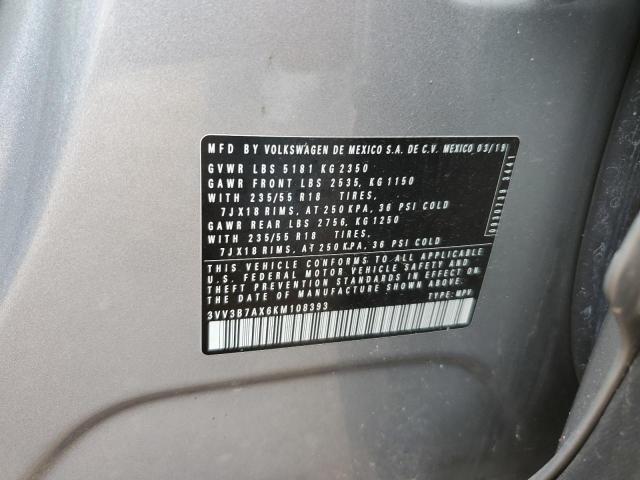 3VV3B7AX6KM108393 - 2019 VOLKSWAGEN TIGUAN SE ვერცხლისფერი ფოტო 12