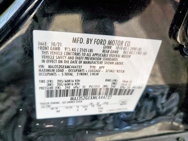 MAJ3S2GEXMC444727 - 2021 FORD ECOSPORT SE Черный фото 13