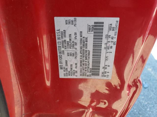 1FTYR10U91TA70047 - 2001 FORD RANGER RED photo 12