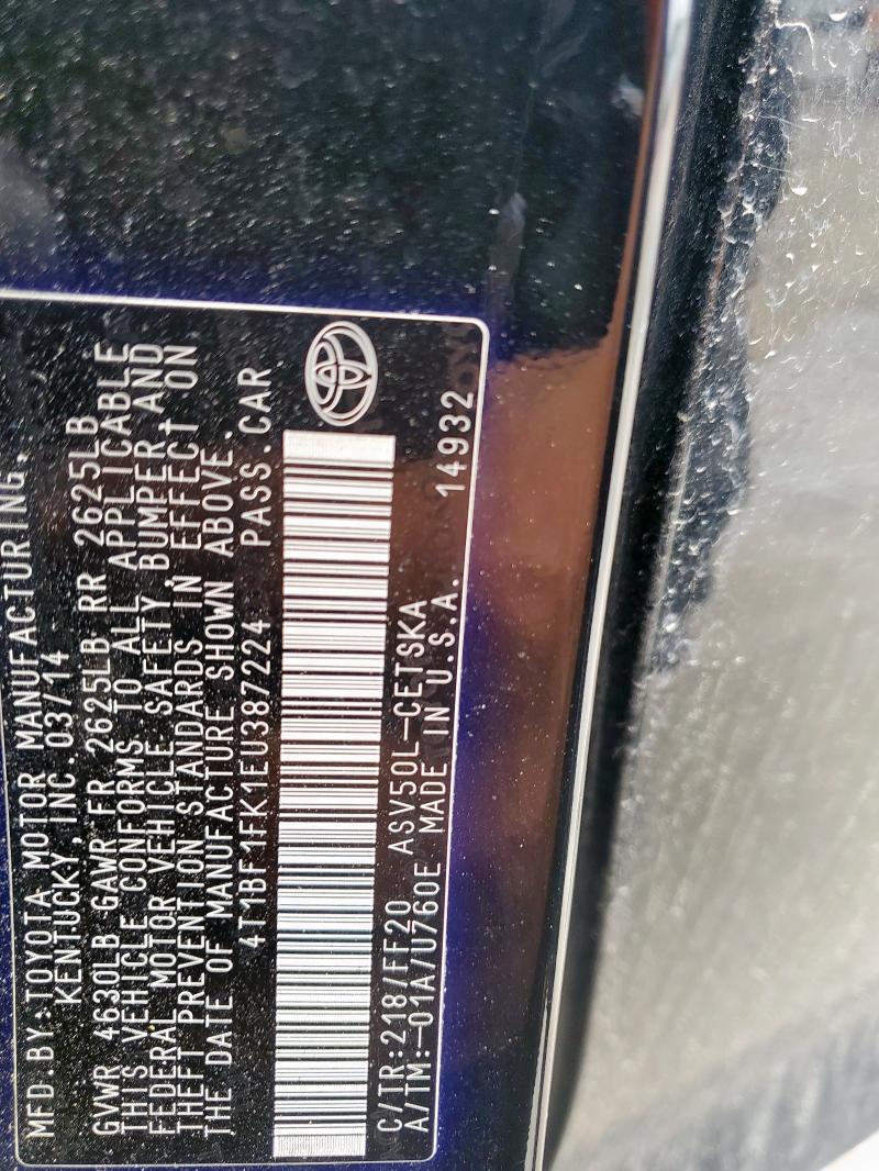 4T1BF1FK1EU387224 - 2014 TOYOTA CAMRY L BLACK photo 13