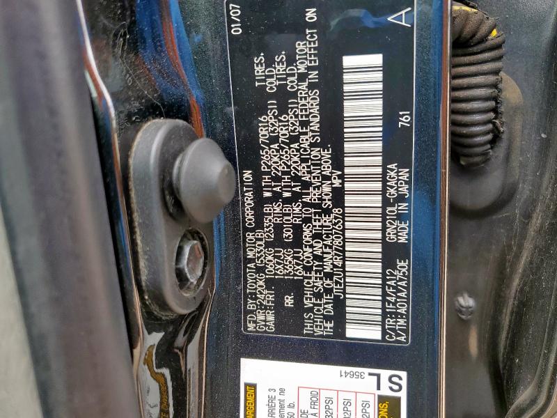 JTEZU14R778076378 - 2007 TOYOTA 4RUNNER SR5 შავი ფოტო 14