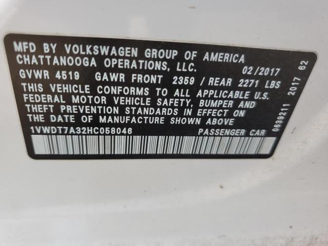 1VWDT7A32HC058046 - 2017 VOLKSWAGEN PASSAT R-LINE Weiß Foto 12