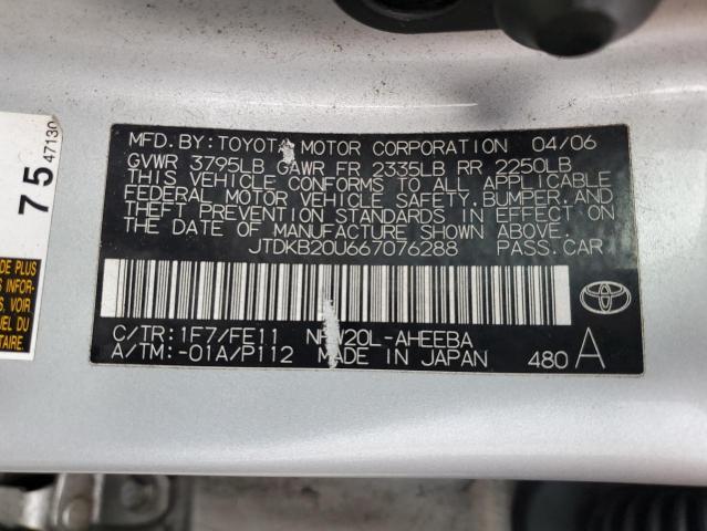 JTDKB20U667076288 - 2006 TOYOTA PRIUS SILVER photo 12